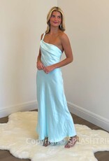 Satin One Shoulder Frill Maxi Dress