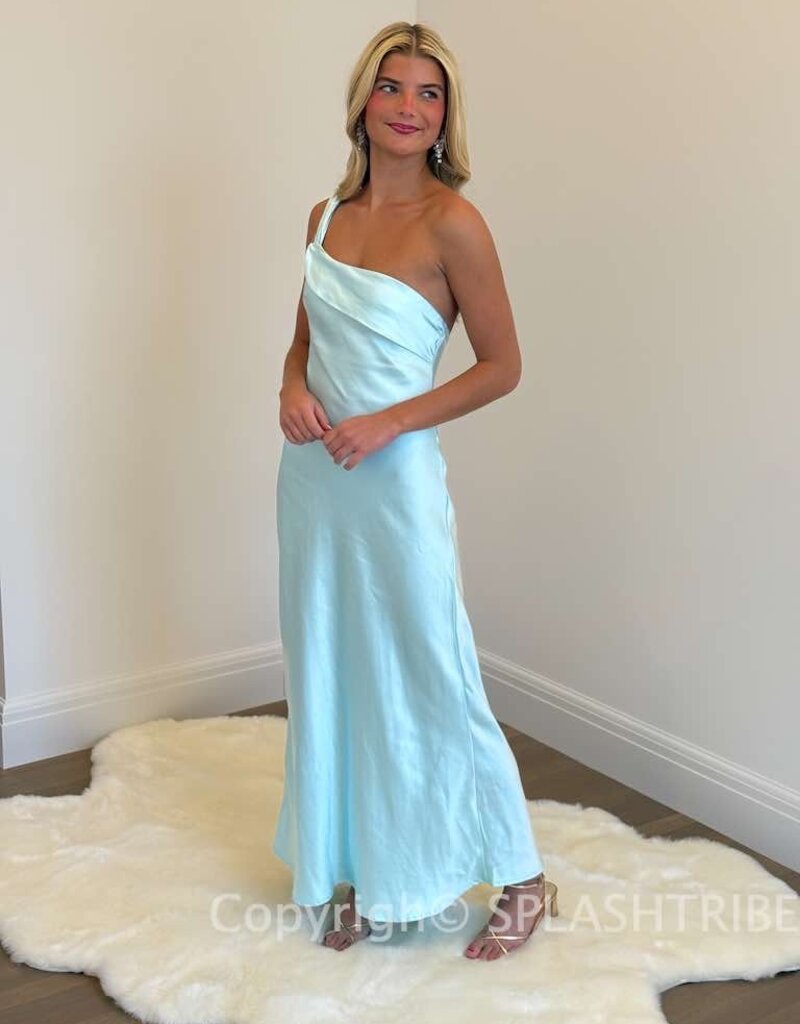 Satin One Shoulder Frill Maxi Dress