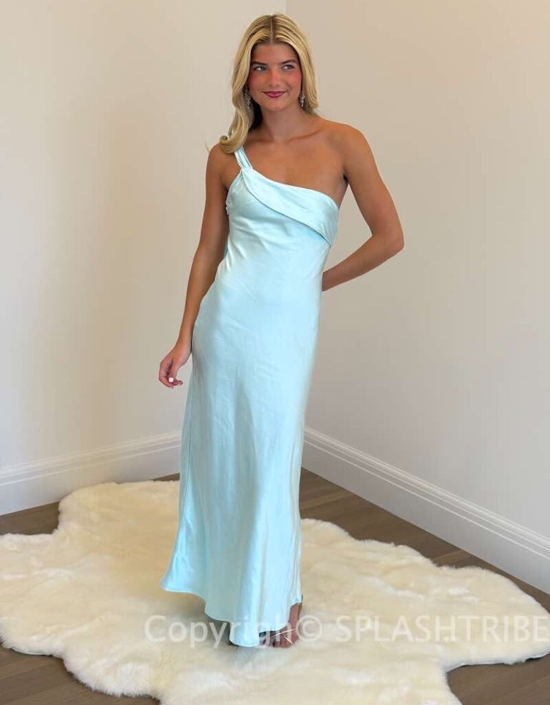 Satin One Shoulder Frill Maxi Dress