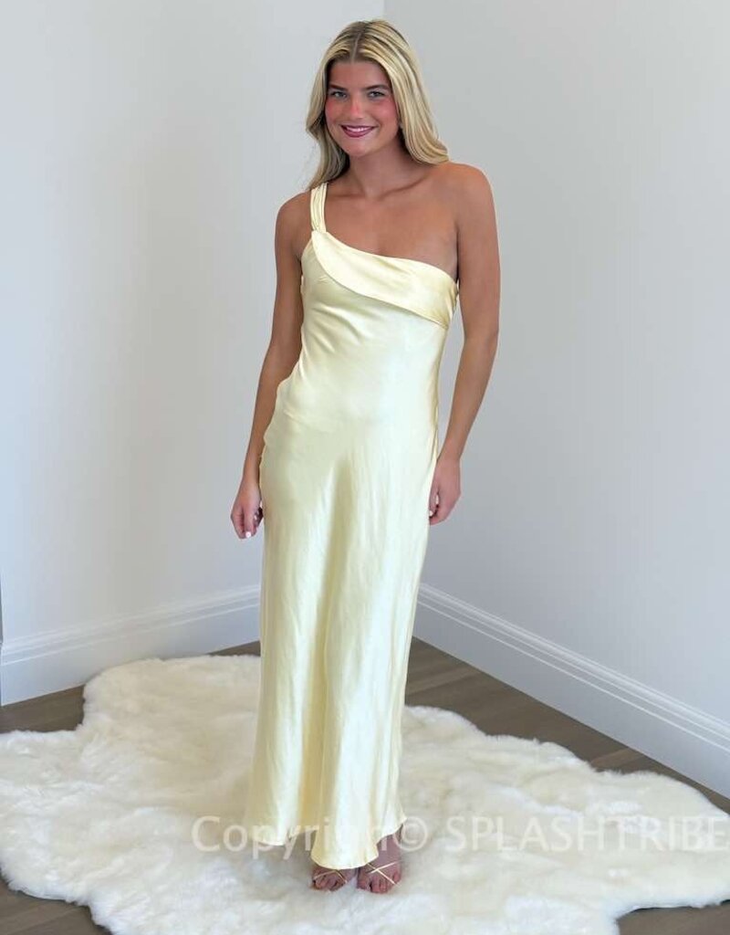 Satin One Shoulder Frill Maxi Dress