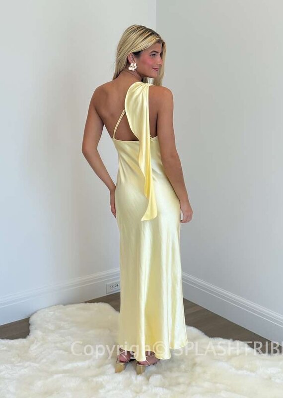 Satin One Shoulder Frill Maxi Dress
