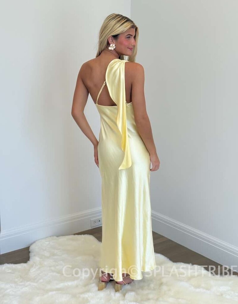 Satin One Shoulder Frill Maxi Dress