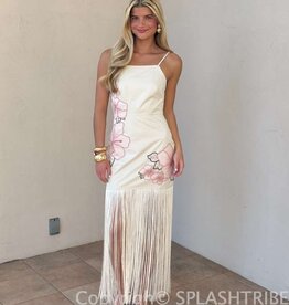 Floral Applique Fringe Detail Maxi Dress