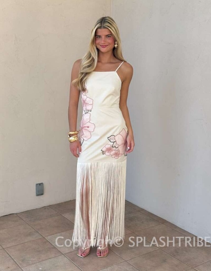 Floral Applique Fringe Detail Maxi Dress