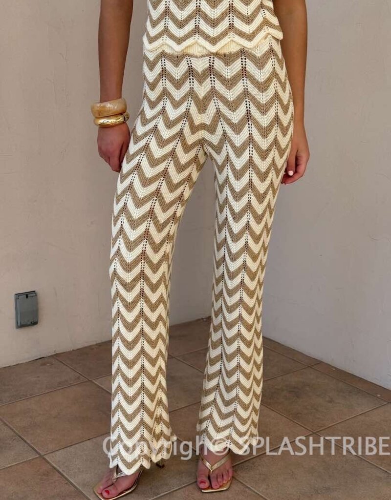 Chevron Lurex Knit Wide Leg Pant