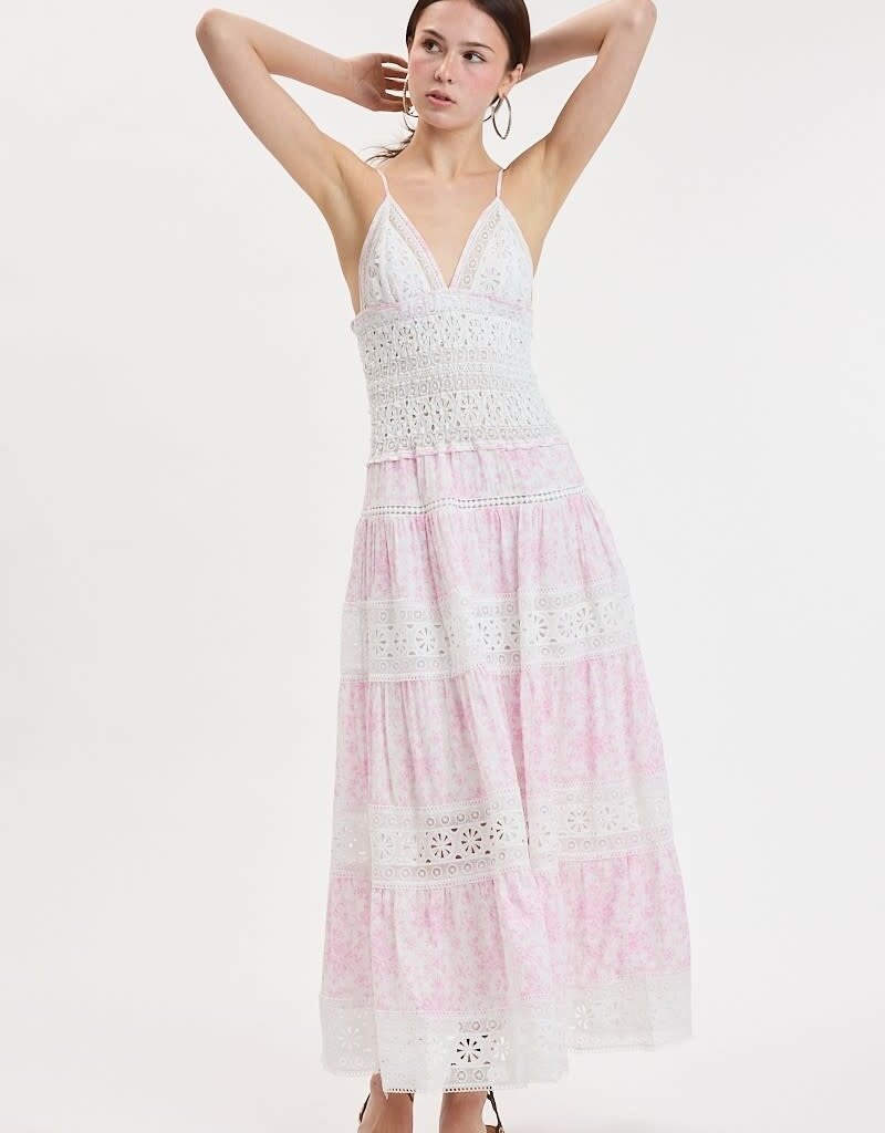 Floral Embossed Lace Floral Midi Dress