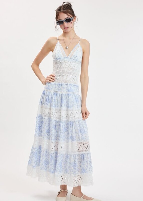 Floral Embossed Lace Floral Midi Dress