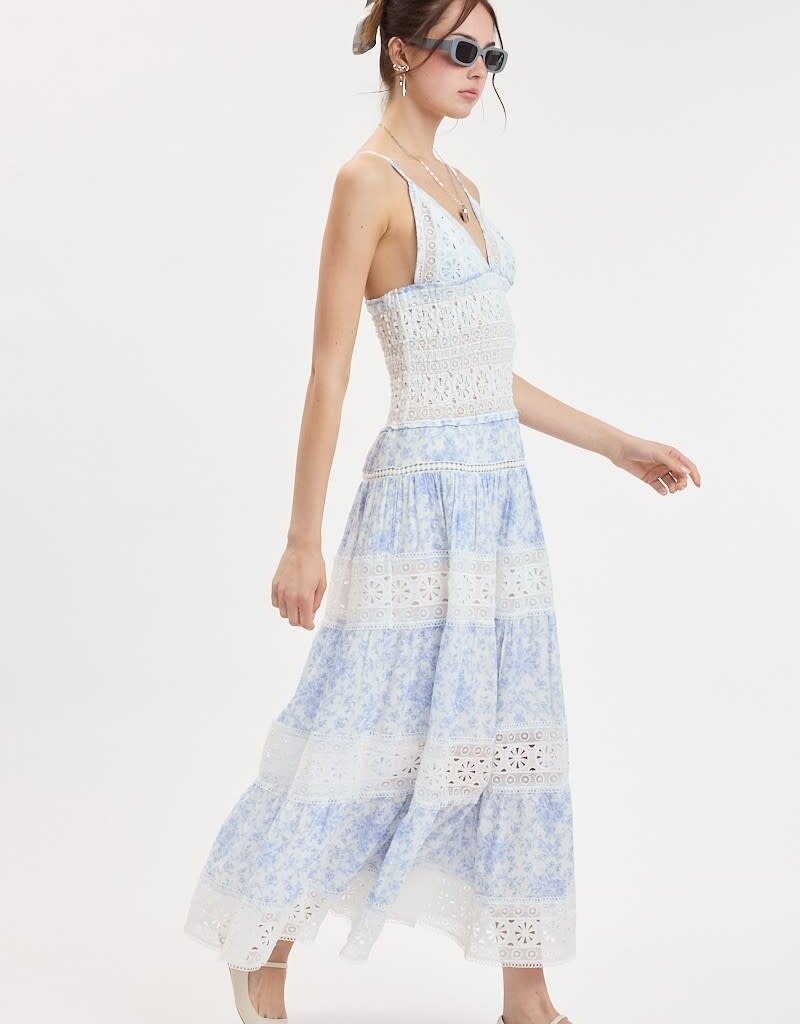 Floral Embossed Lace Floral Midi Dress