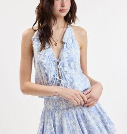 Pastel Floral Cascading Ruffle Layered Mini Dress