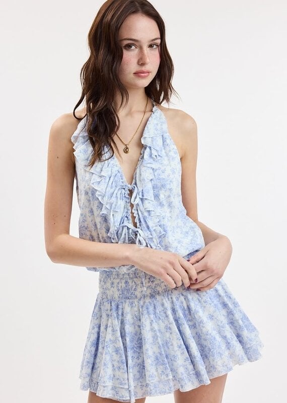 Pastel Floral Cascading Ruffle Layered Mini Dress