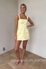 Linen Double Pocket Square Neck Mini Dress