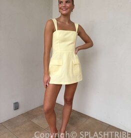 Linen Double Pocket Square Neck Mini Dress