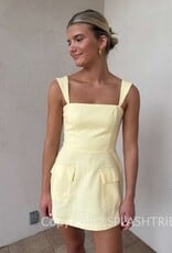 Linen Double Pocket Square Neck Mini Dress