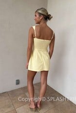 Linen Double Pocket Square Neck Mini Dress