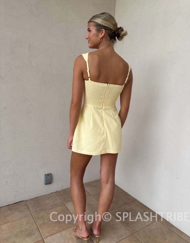 Linen Double Pocket Square Neck Mini Dress