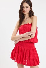 Lace Smocked Waist Strapless Mini Dress