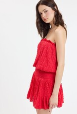 Lace Smocked Waist Strapless Mini Dress