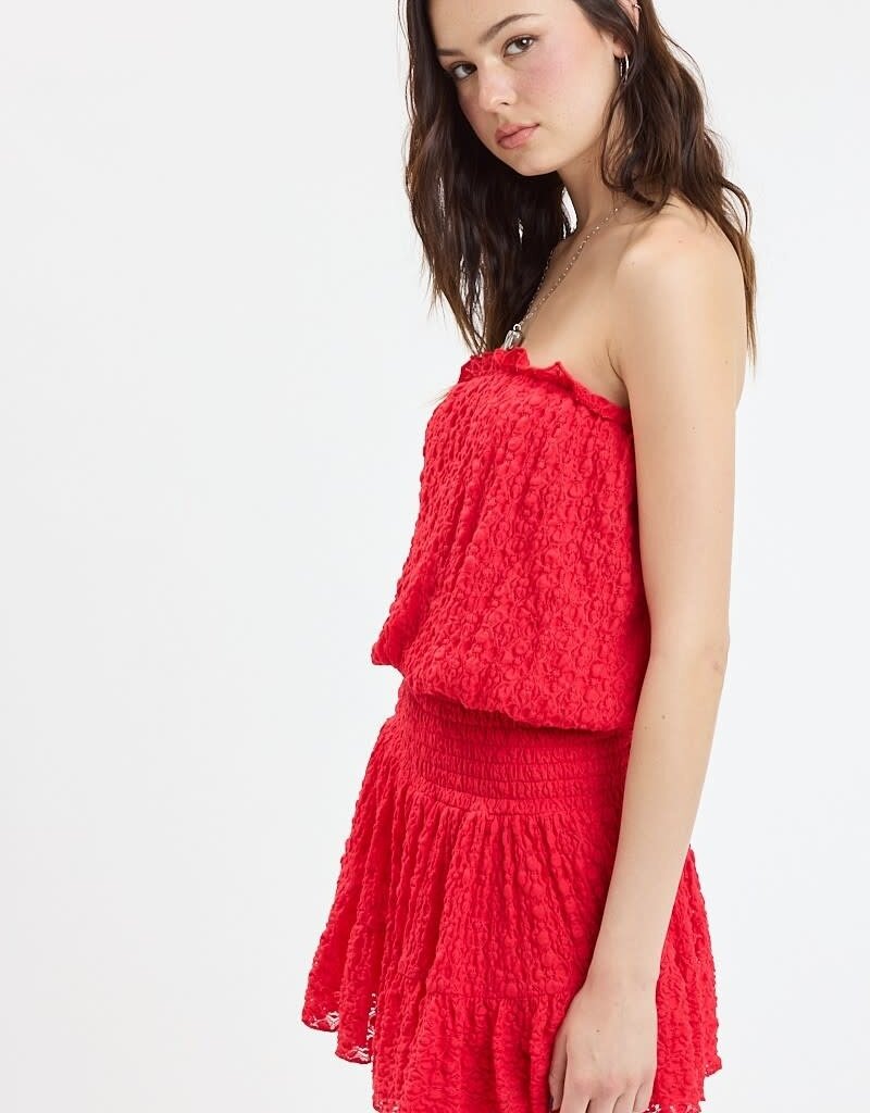 Lace Smocked Waist Strapless Mini Dress