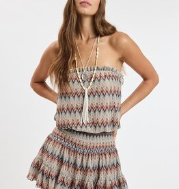 Vintage Chevron Smocked Waist Strapless Mini Dress