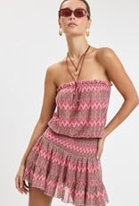 Vintage Chevron Smocked Waist Strapless Mini Dress