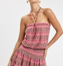 Vintage Chevron Smocked Waist Strapless Mini Dress