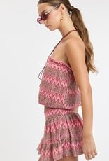 Vintage Chevron Smocked Waist Strapless Mini Dress