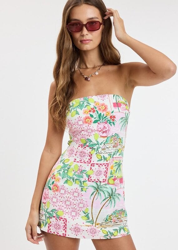 Tropical Waist Tie Skort Mini Dress