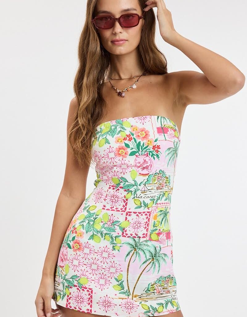 Tropical Waist Tie Skort Mini Dress