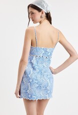 Printed Scallop V Neck Mini Dress