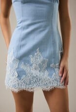 Strapless Denim Mini Dress With Lace Trim