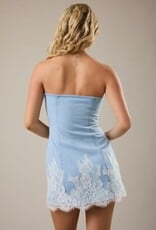 Strapless Denim Mini Dress With Lace Trim