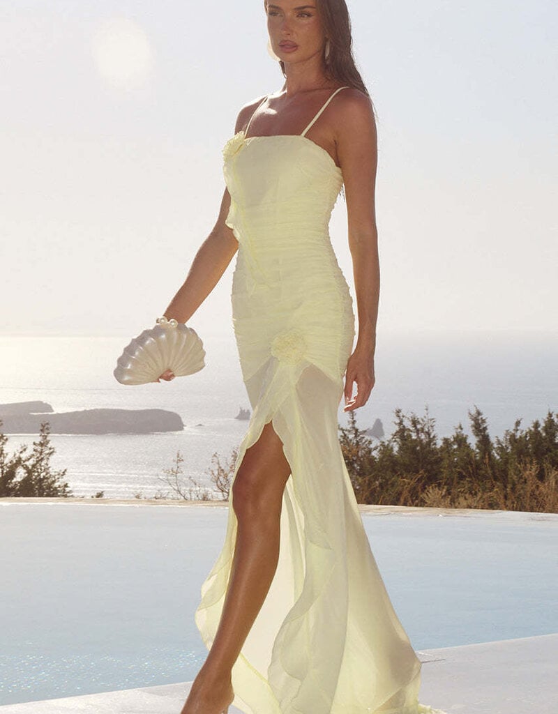 Eziya Ruched Frill Trim Maxi Dress