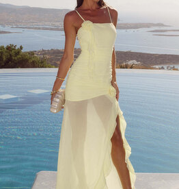 Eziya Ruched Frill Trim Maxi Dress