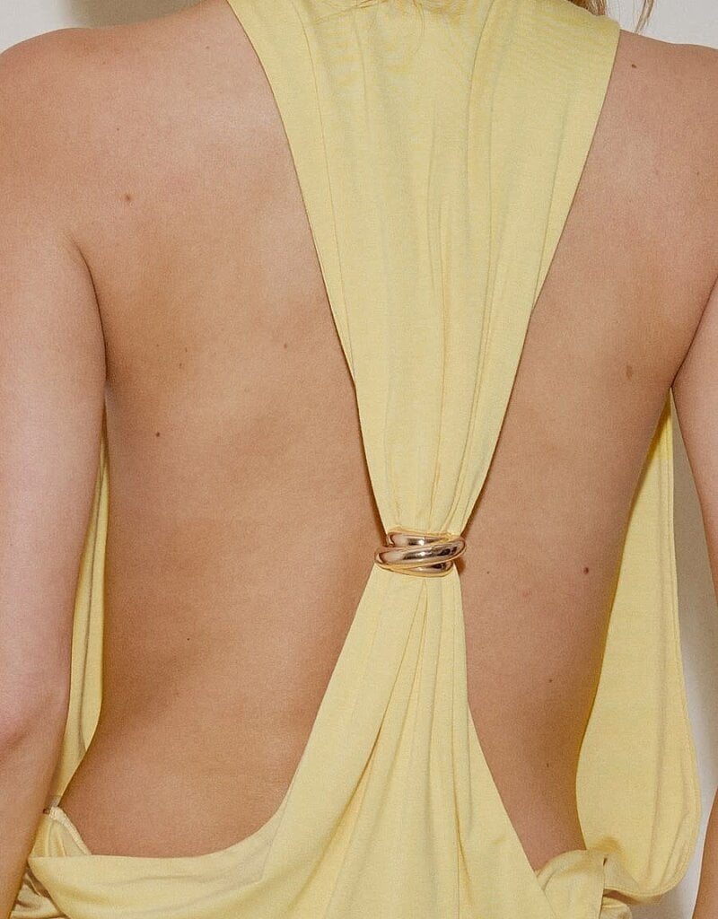 Draped Cowl Neck Ring Back Mini Dress