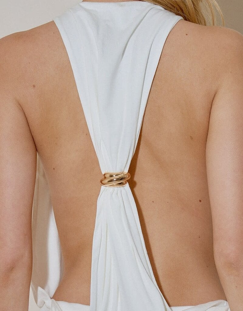 Draped Cowl Neck Ring Back Mini Dress