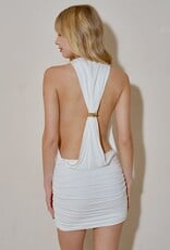 Draped Cowl Neck Ring Back Mini Dress