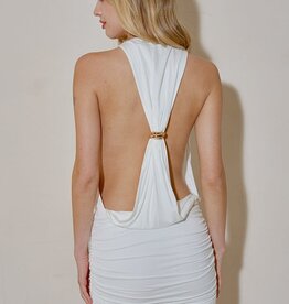 Draped Cowl Neck Ring Back Mini Dress
