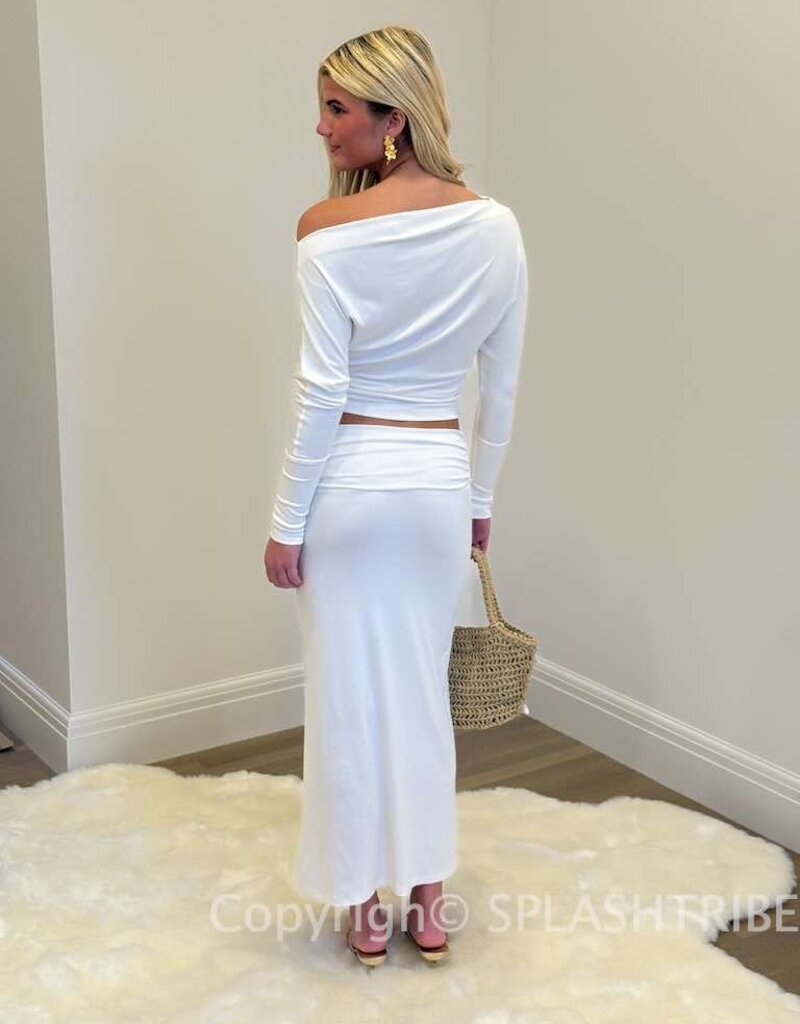One Shoulder Long Sleeve Top & Midi Skirt Set