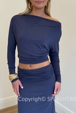One Shoulder Long Sleeve Top & Midi Skirt Set
