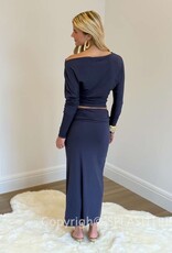 One Shoulder Long Sleeve Top & Midi Skirt Set