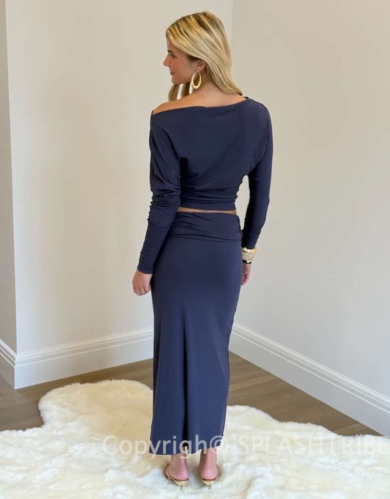 One Shoulder Long Sleeve Top & Midi Skirt Set