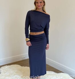One Shoulder Long Sleeve Top & Midi Skirt Set
