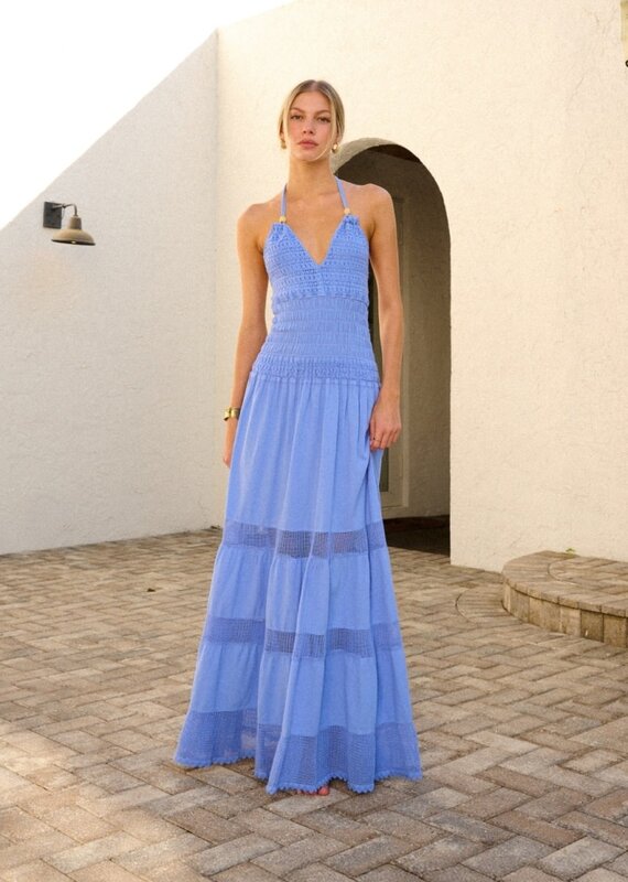 Carolina Halter Bead and Crochet Detail Maxi Dress