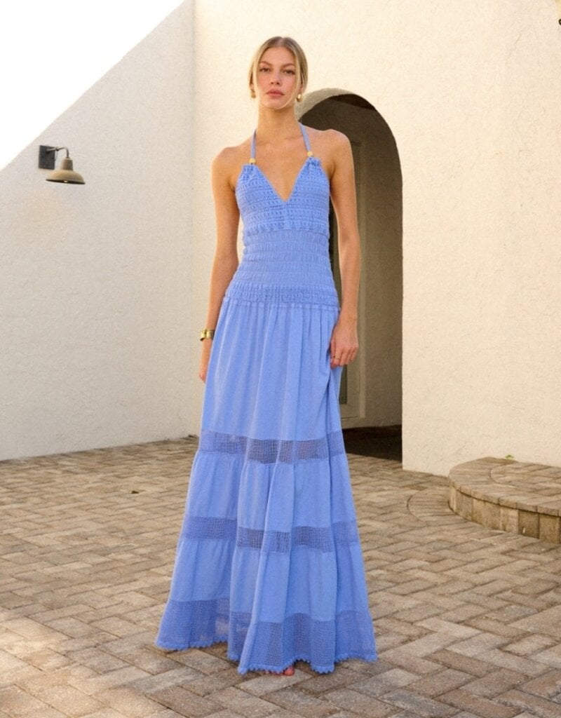 Carolina Halter Bead and Crochet Detail Maxi Dress