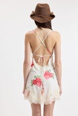 Red Rose Backless Wide Lace Mini Dress