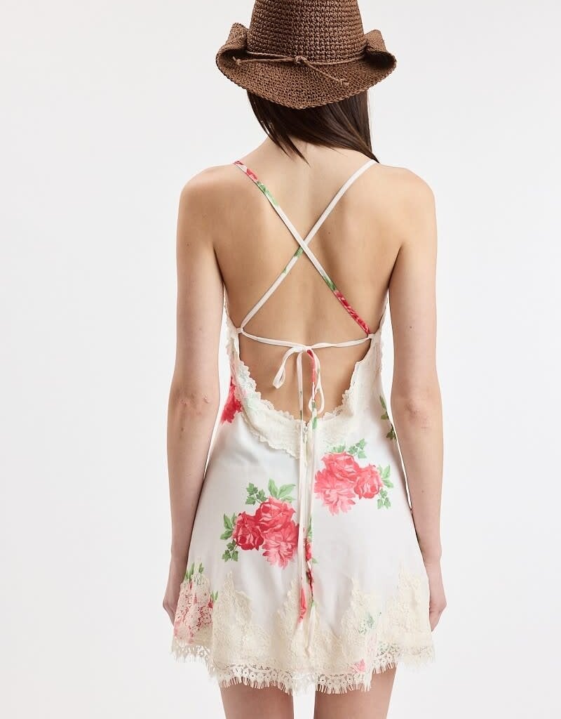 Red Rose Backless Wide Lace Mini Dress