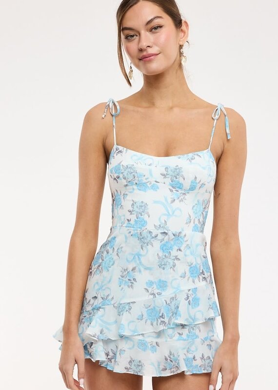 Ribbon Floral Layered Ruffle Skort Mini Dress