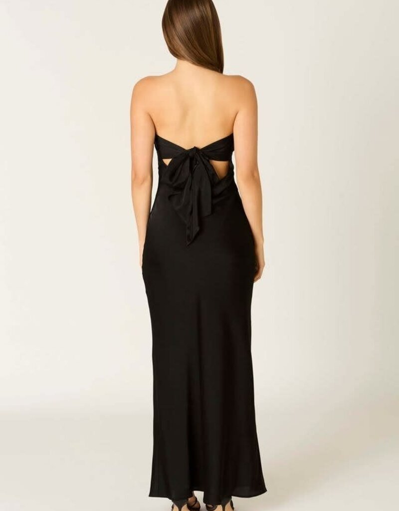 Schmitt Satin Strapless Tie Back Maxi Dress