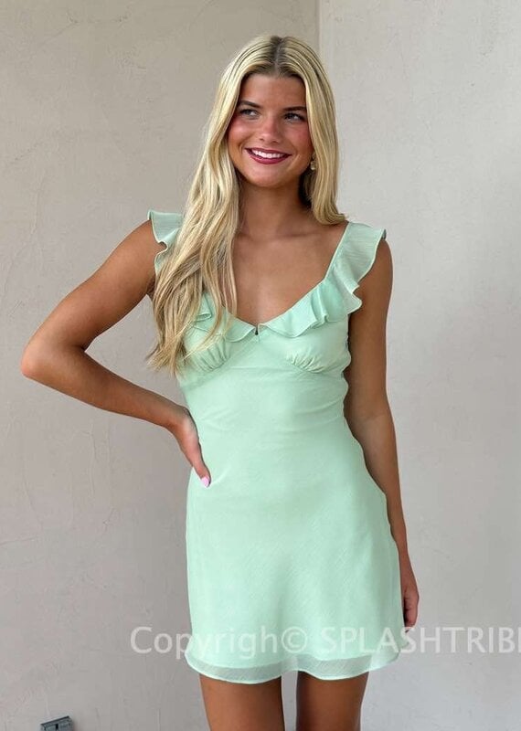 Isla Ruffle V Neck Mini Dress