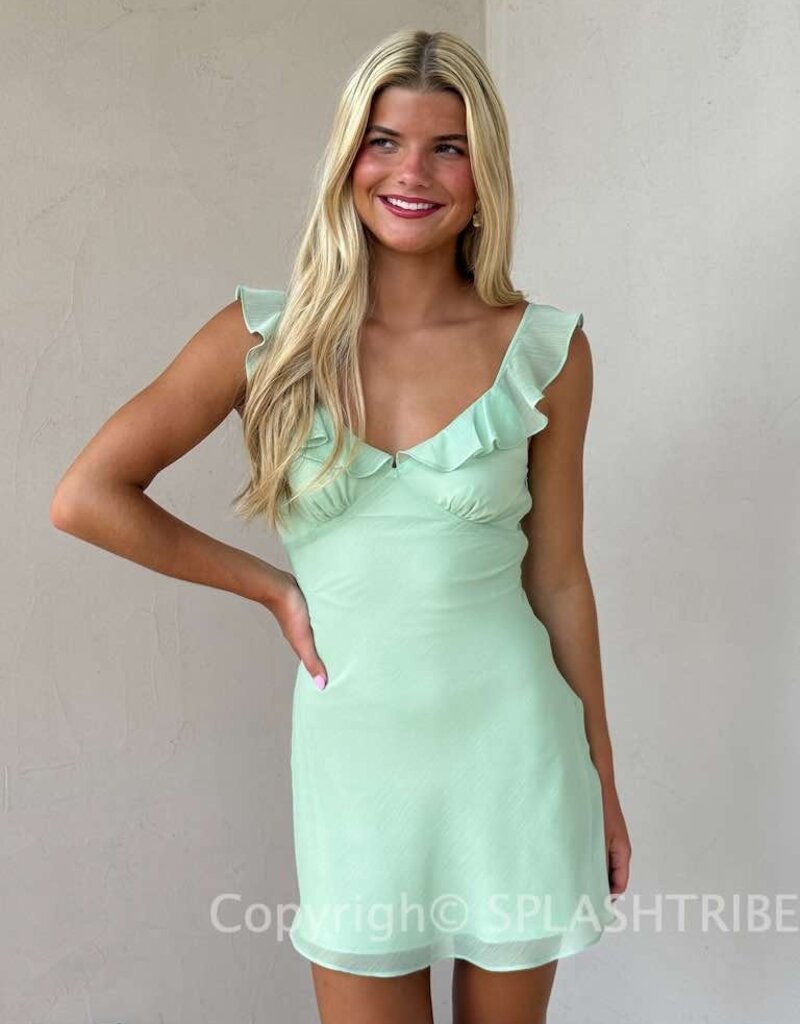 Isla Ruffle V Neck Mini Dress